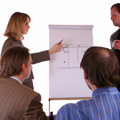 תמונה של יועץ עסקי המציג תוכנית אסטרטגית בפני צוות